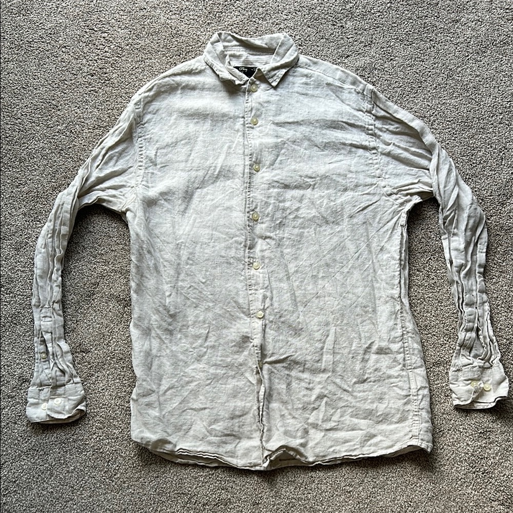 Pronto Uomo Gray Casual Linen Button Down Shirt with Vintage Appeal